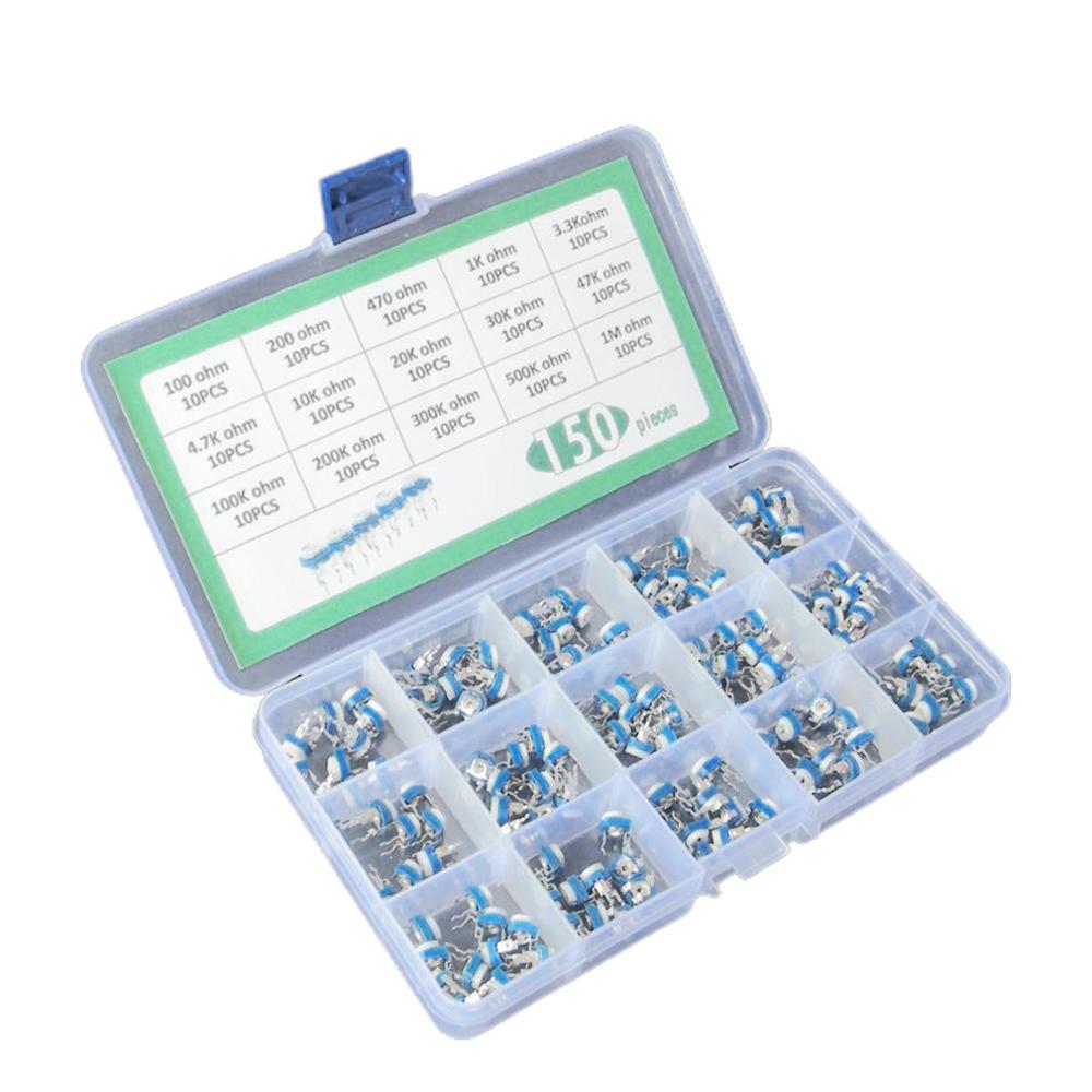 100/150 pcs 10/15 Values RM065 Vertical Adjustable Resistor Kit In Box 500/100 ohm-1M ohm Multiturn Trimmer Potentiometer Set: 150pcs 15v 100R-1M