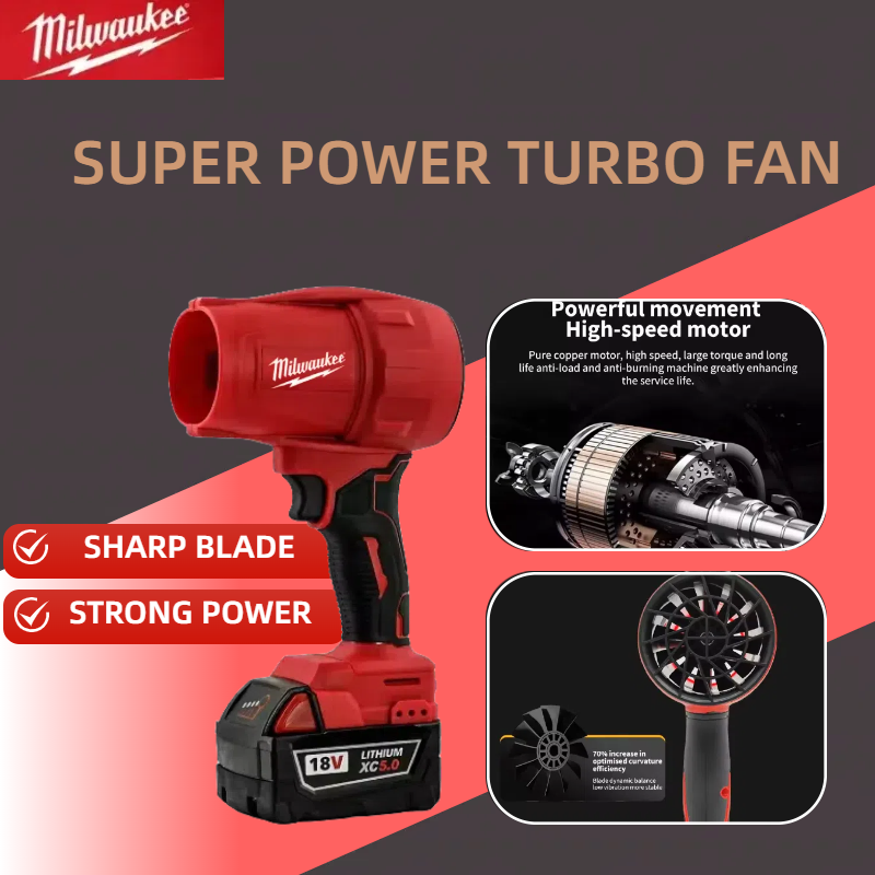Milwaukee 30000RPM Cordless Turbo Fan Handheld Violent Fan Brushless Air Blower Dryer 20V Rechargeable Dust Blowing Tool