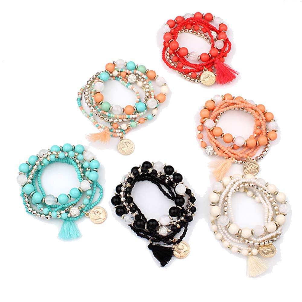 multicapa pulseras pulsera de perlas mujer strass cuentas borlas pulseras joyas