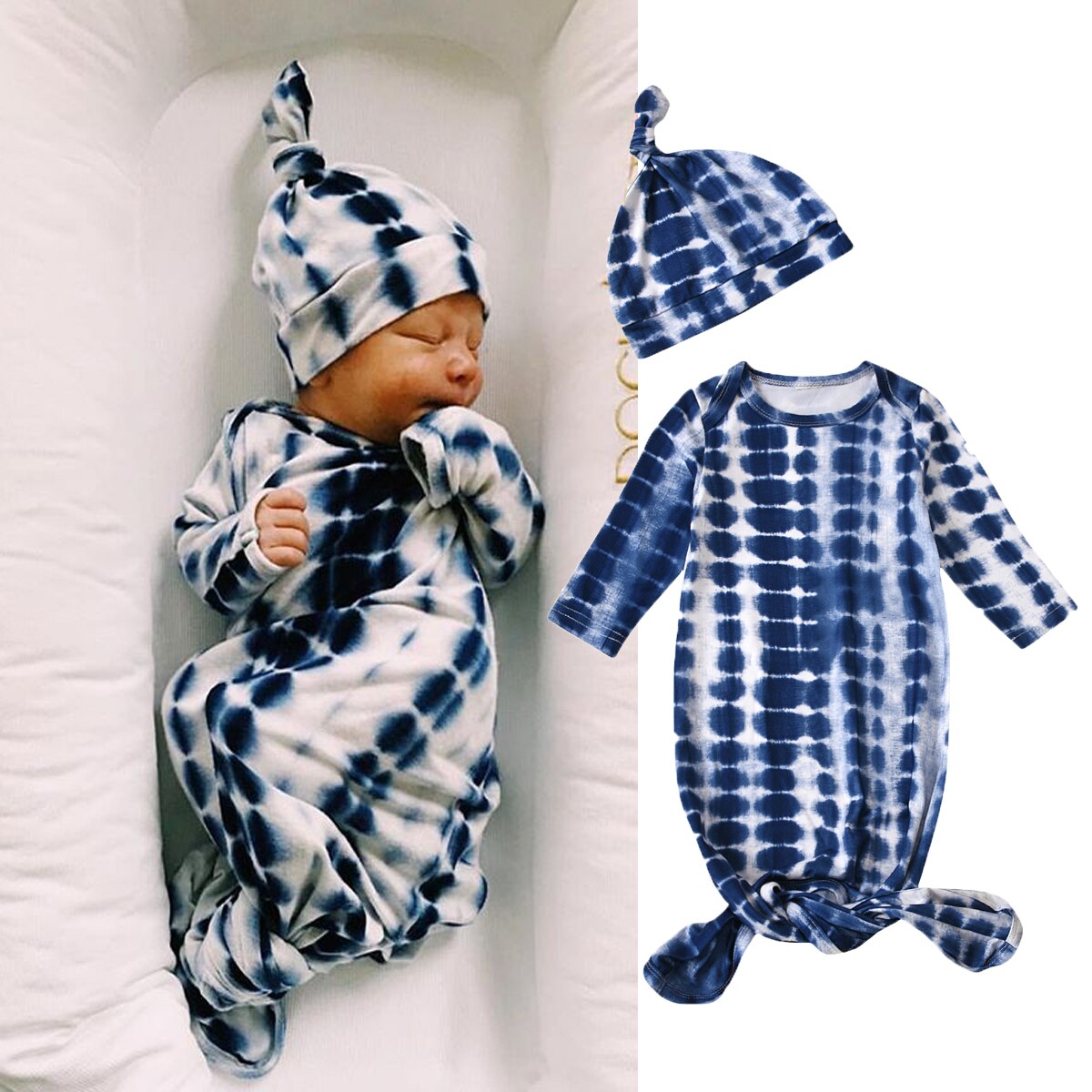 Tie-Dye Gedrukt Baby Meisjes Jongens Slaapzakken Hoeden 2 Stuks Lange Mouw Katoenen Deken 6 Kleuren