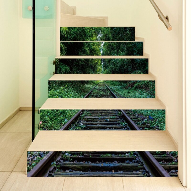 6 uds. De pegatinas para escaleras y suelo de azulejo de ferrocarril, decoración del hogar, calcomanías murales impermeables, papel tapiz artístico