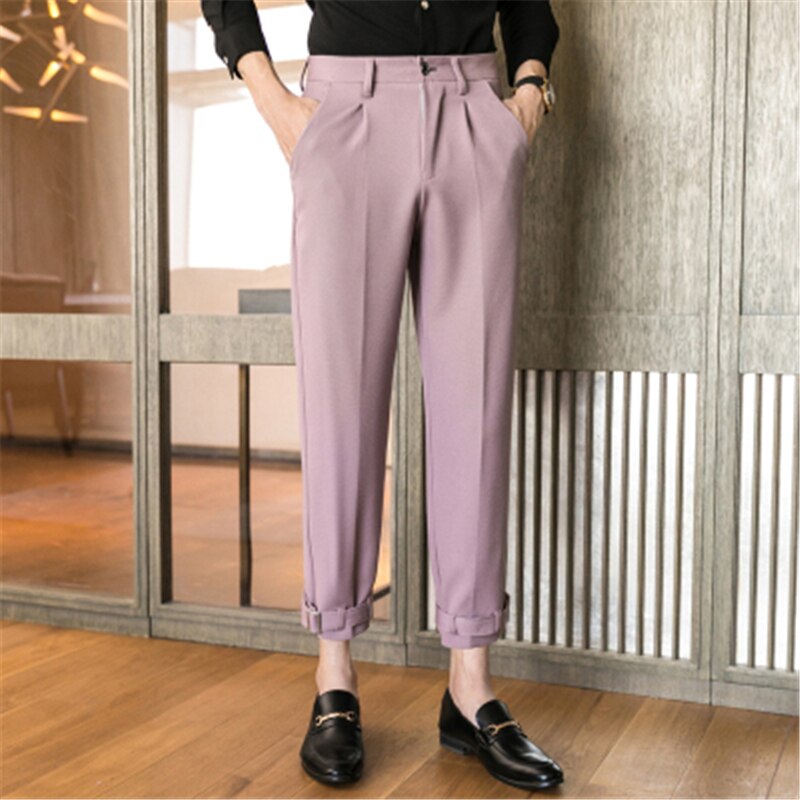 Heren zwarte nette broek koreaanse streetwear broek voor heren casual losse pasvorm parfum masculino pantalon kostuum homme lente: Roze broek / Xxl 73-78kg