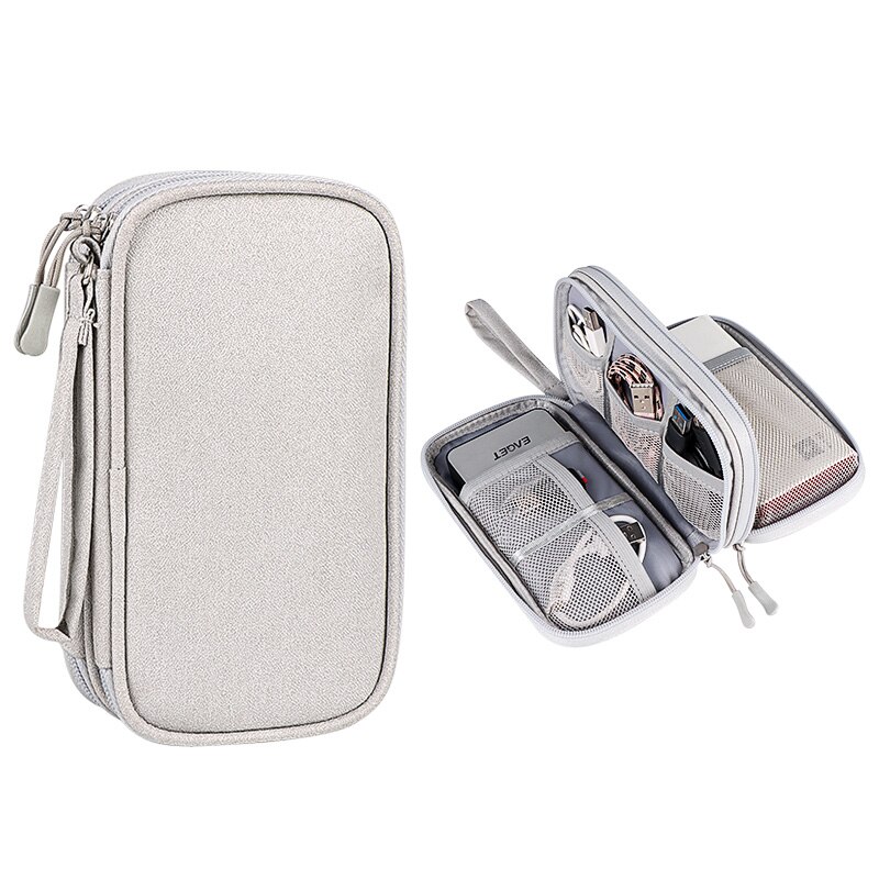 Portable Power Bank Bag USB Charger Gadgets Cables Wires Organizer Pouch Travel Electronic Accessories Protection Storage Case: Gray