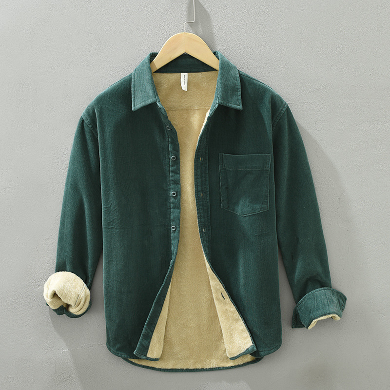 Chemise en molleton épais pour homme, vêtement d'extérieur , Vintage, urbaine, Simple, à revers, ample, Cargo, tous les jours, 1352: 1352 Green / XXL