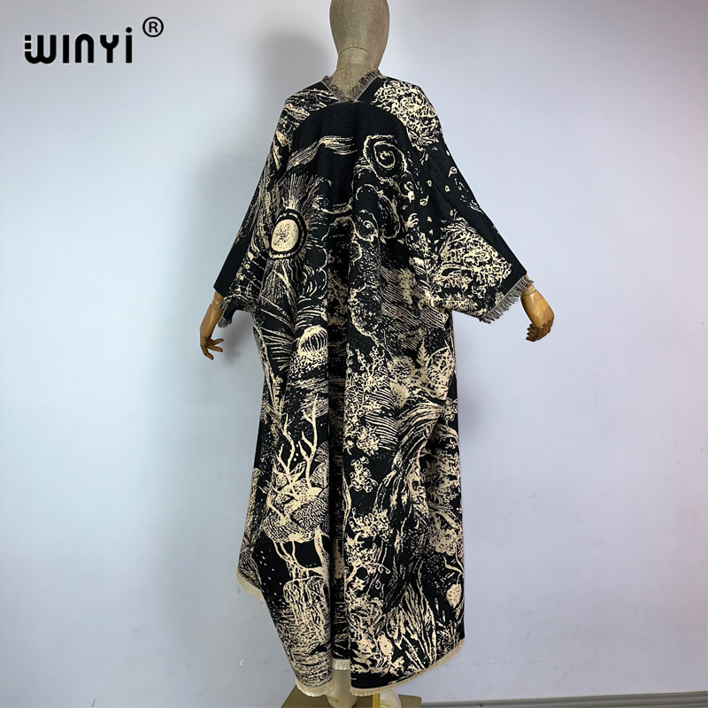 WINYI Winter print cloak poncho Luxury Long Loose OverCoat Thick Warm Female long down coat for women abrigo mujer