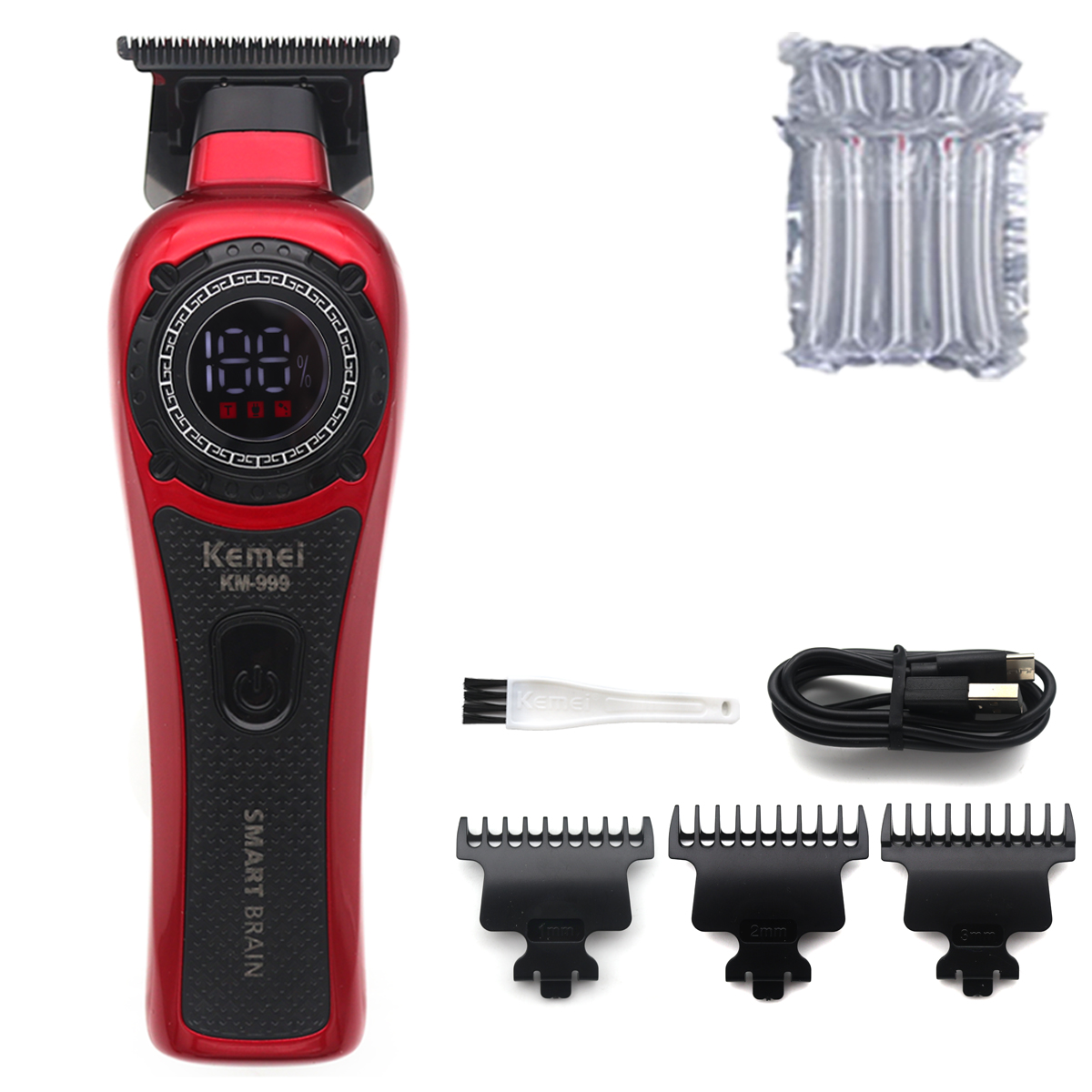 Kemei KM-999 Hair Trimmer for Men DLC T-Blade Zero Gapped LED Display Cordless USB Hair Clipper Finishing Machine: PURPLE