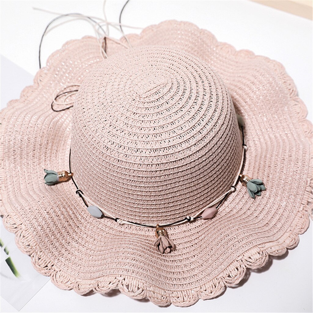 40#  zomer vakantie slappe strohoed dames dames brede rand strand opvouwbare strik bloem stro zonnehoed badmuts een maat breed: Marine