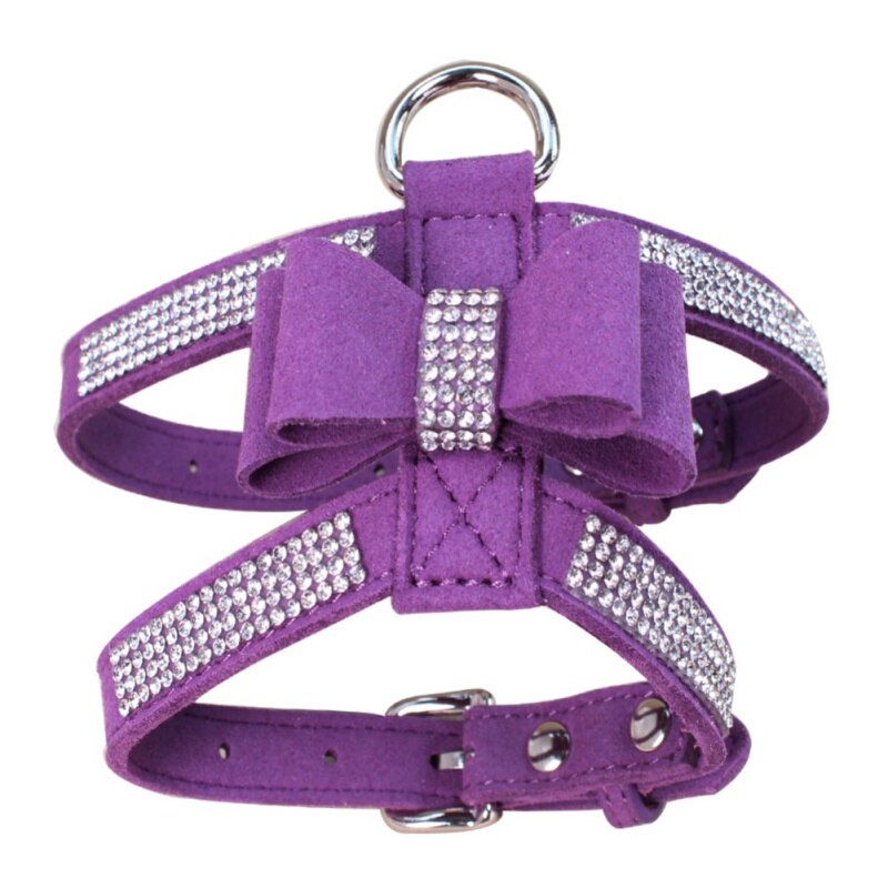 Trela de couro de veludo do chicote de fios do cão do filhote de cachorro do animal de estimação do strass de bling para o gato pequeno do filhote de cachorro chihuahua: ROXO / M