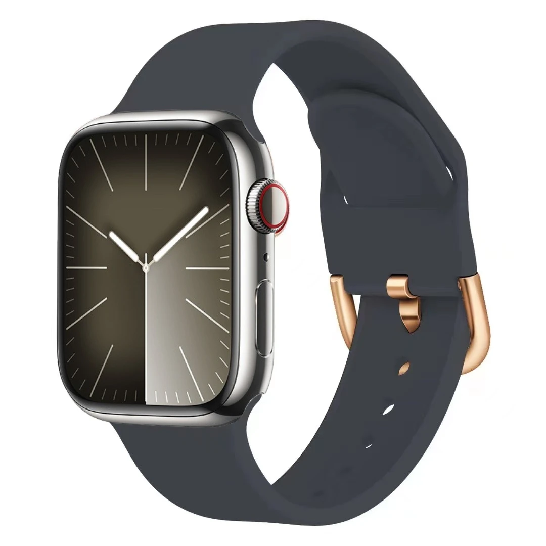 Bracelet en Silicone pour Apple Watch Ultra 2 49mm 10 9 8 7 46mm 45mm 41mm, boucle de couleur pour IWatch 6 5 4 3 SE 44mm 42mm 40mm: Argent jaune / 12mm