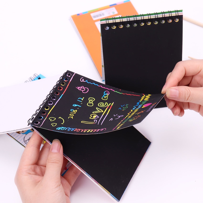 1PC Color Scratch Note Black Cardboard DIY Draw Sketch Notes for Kids Toy Notebook Drawing Toys School Supplies