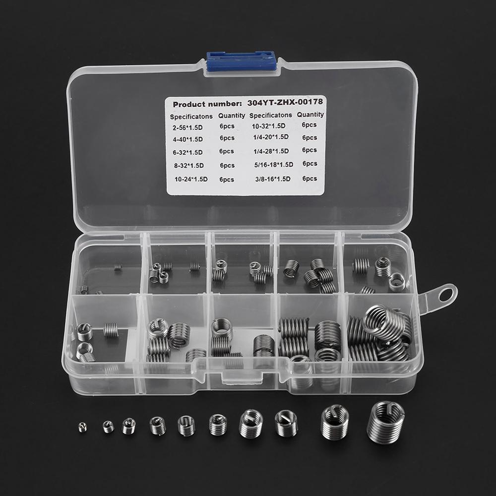 60 stks/partij 304 Rvs Schroefdraad Insert Draad Schroef Mouw Draad Reparatie Inserts Assortiment Kit