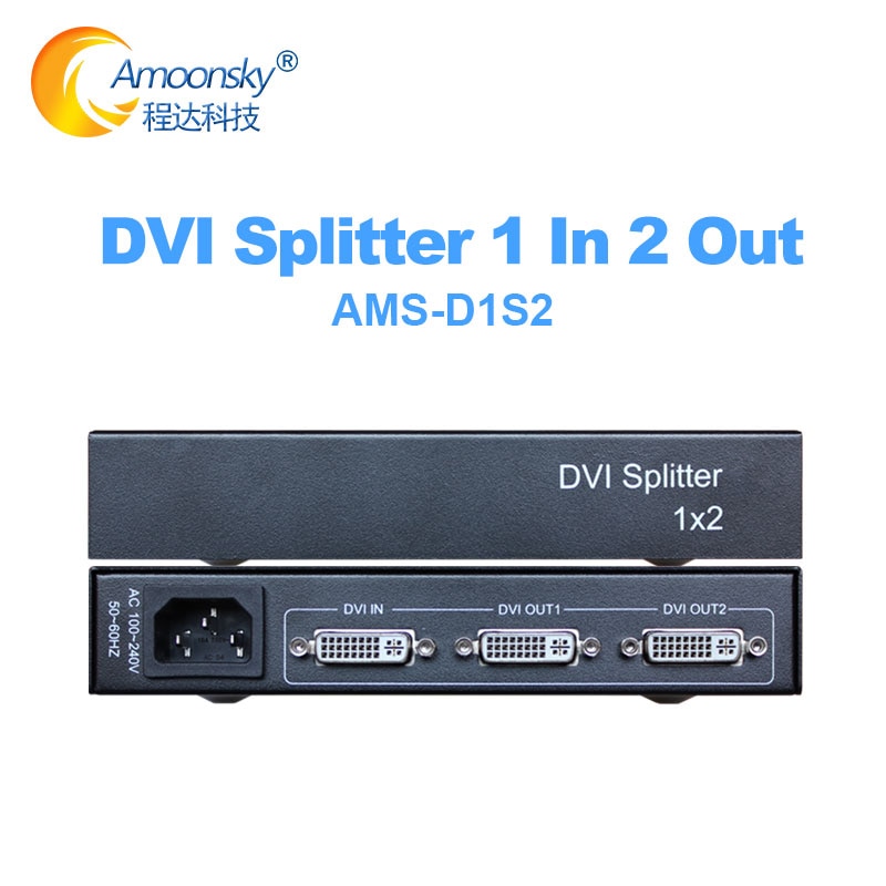 1080P 60hz AMS-D1S2 hd dvi splitter 1X2 dvi-d distributeur 1 in 2 out ondersteuning 1920x1200 tot hd 1080p