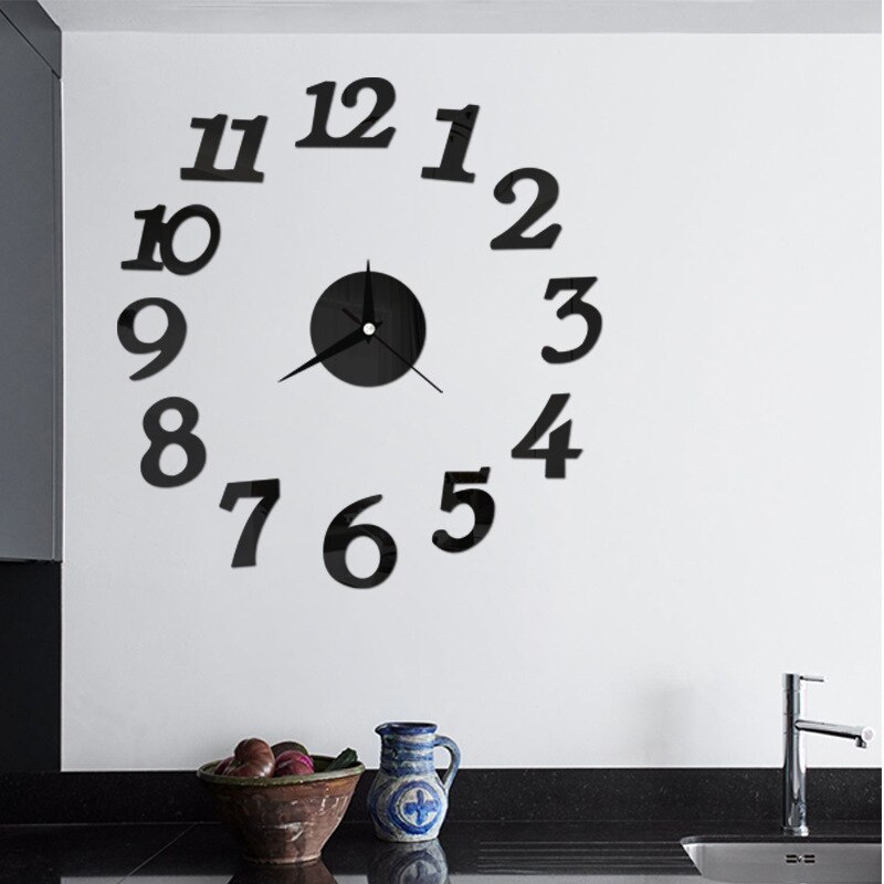 Mordern Number DIY Stickers Wall Clock Silent Quartz Clock For Home Office Decor Acrylic Mirror Black Christmas Decor