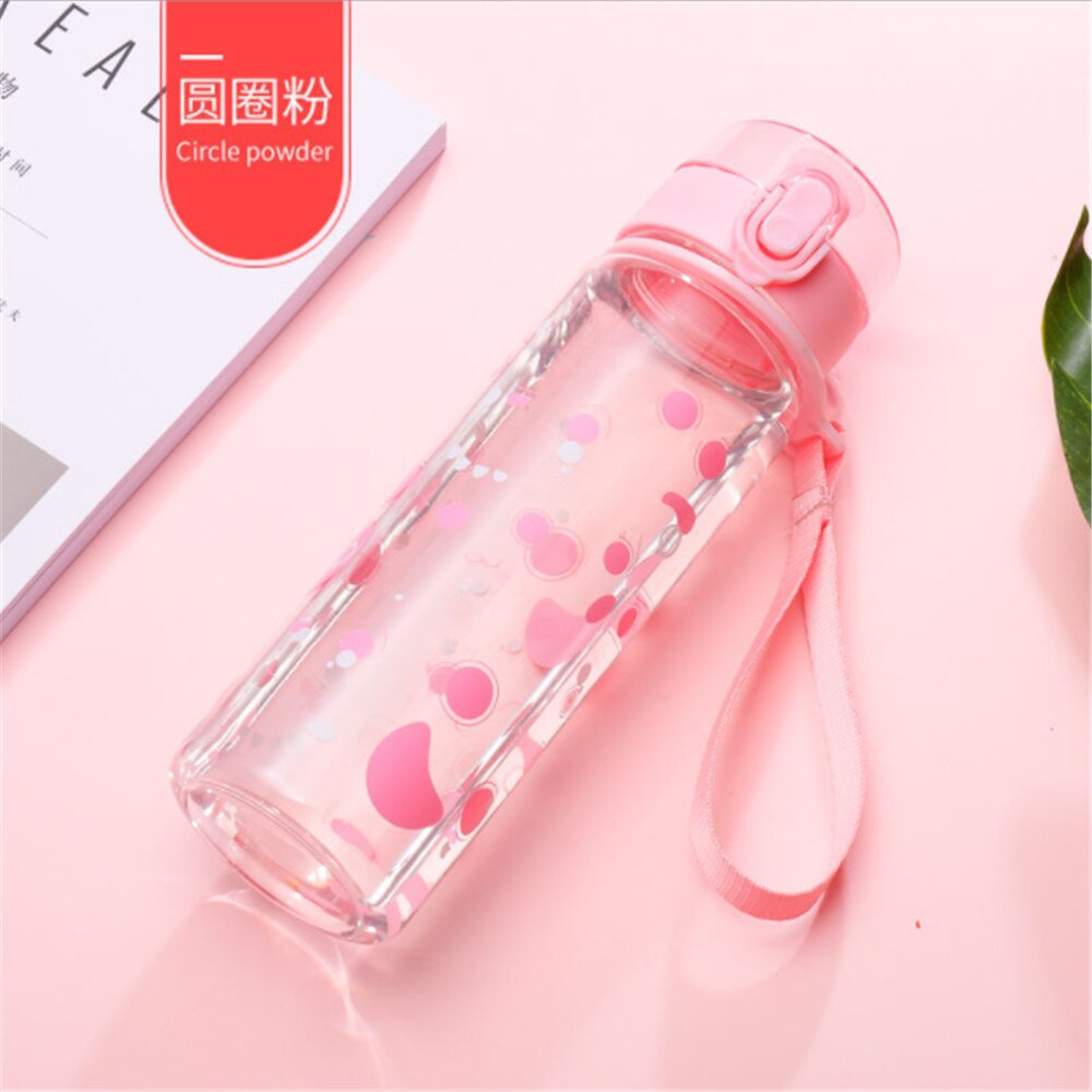 Summer 500ml Water Bottle Flower Portable Leak-proof Pink Bule Outdoor Bicycle Sports Drinking Cup Plastic for Girls: Pink 4