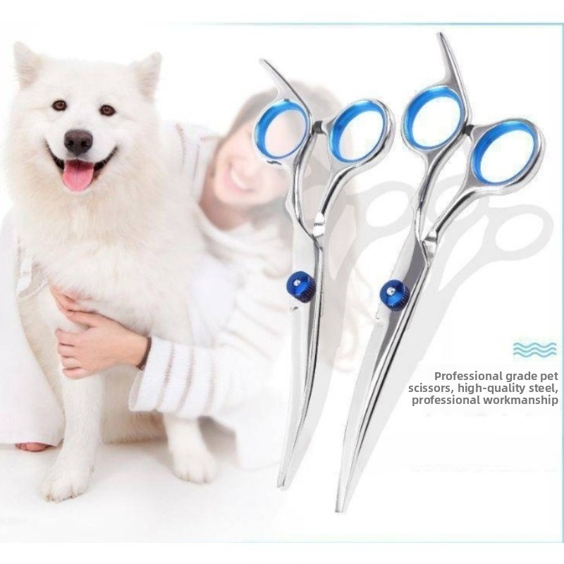 6 Inch Stainless Steel Pet Grooming Shears Curved Thinning Scissors Kit for Dog Cat Hair Cutting Home Use