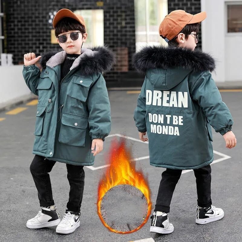 Meninos roupas 2021 novo inverno quente jaqueta crianças além de veludo grosso casacos preto azul com capuz jaquetas roupas adolescentes crianças outerwear