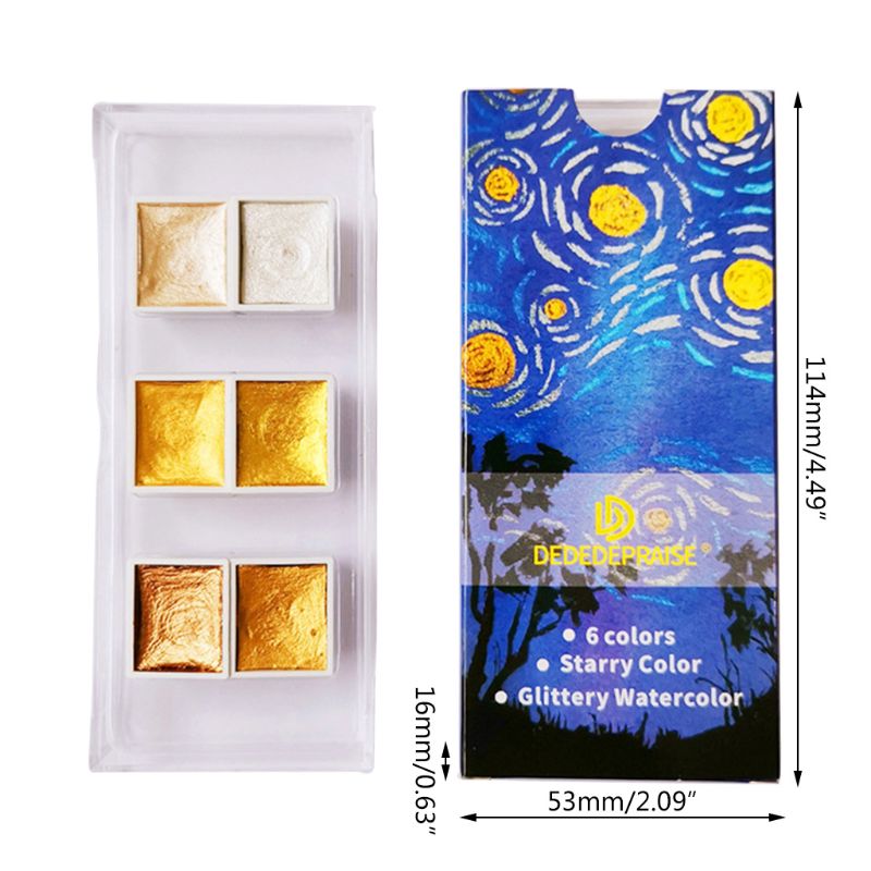 6/12 kleuren glitter waterverfset metallic goud pigment verf kunstenaar schilderij molb