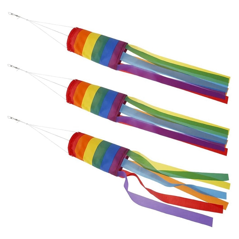 3 pièces arc-en-ciel chaussettes à vent colorées décoration extérieure suspendue résistant aux UV et résistant aux intempéries