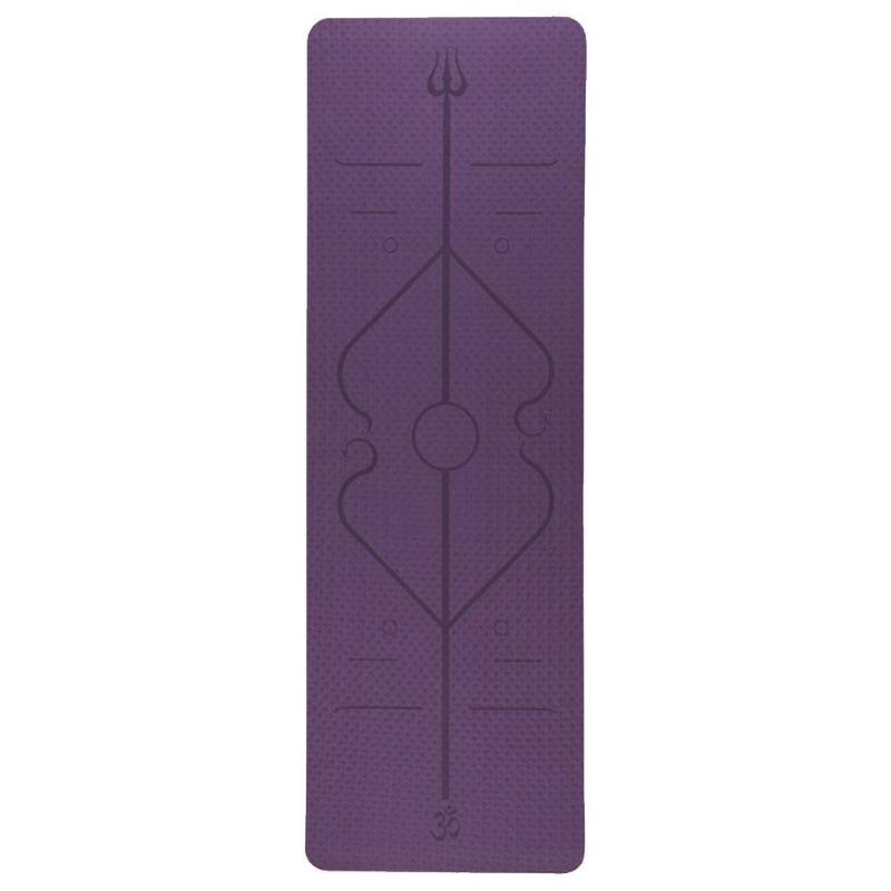 Yogamatten, draagbare antislip fitnessapparatuur, yogamat tpe, tweekleurige mat met positielijn voor beginners: Violet en paars