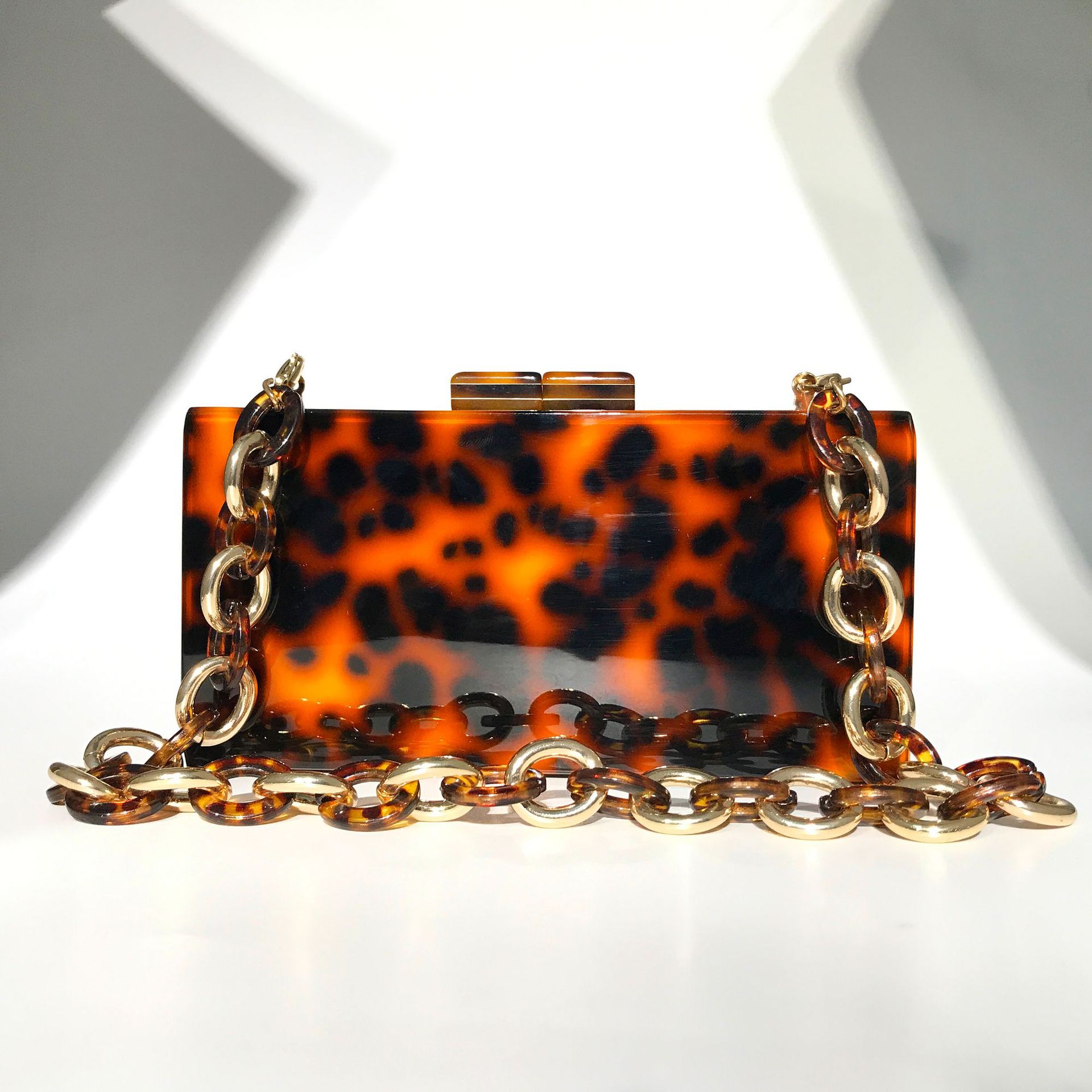 Chic Luxury Simple Casual Leopard Acrylic Evening Bags Party Wedding Dinner Chain Shoulder Bags Purse
