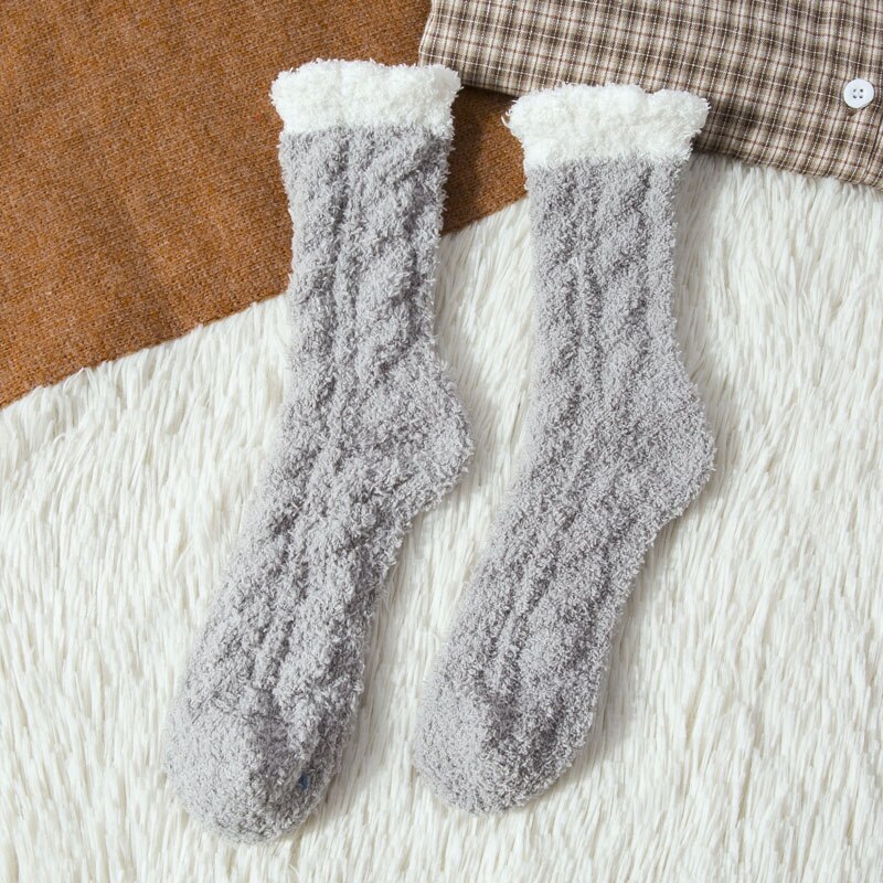 One Pair Arrivals Twist Coral Fleece Socks Female Kawaii Tube socks Autumn Winter Cute Warm Fluffy Sleeping Floor Socks: O