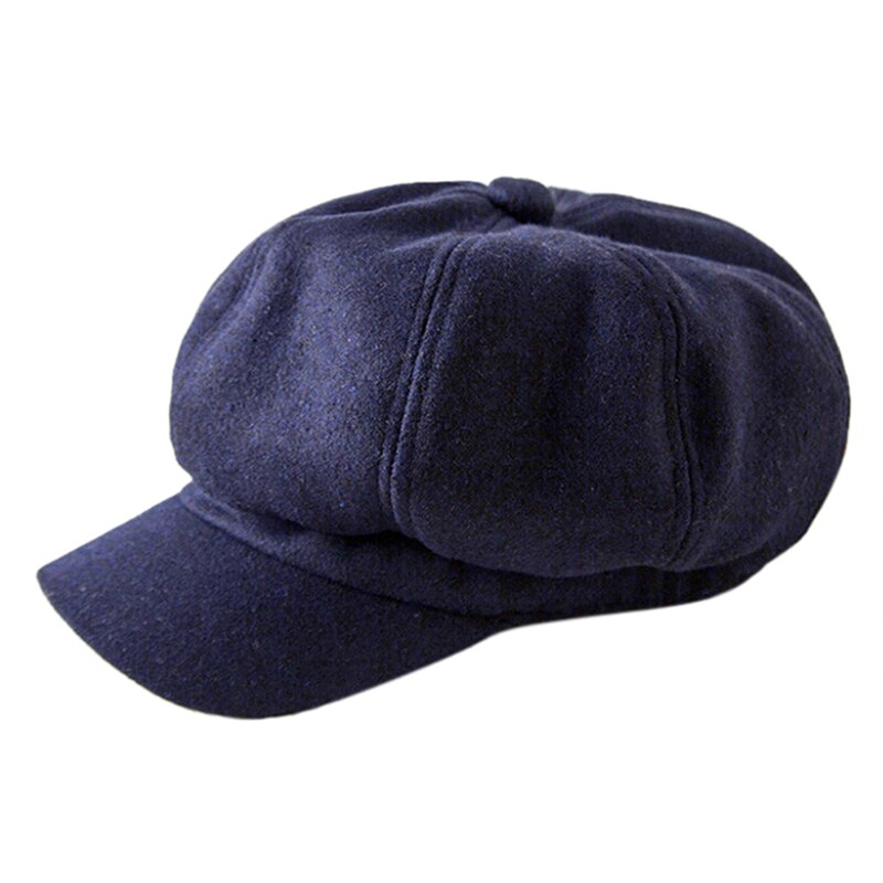 1PC Wool Blend Baker Boy Peaked Cap Belet Newsboy Hat With Elastic Band: Navy blue