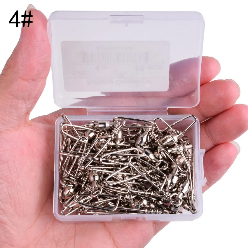50pcs Fishing Ball Bearing Swivel with Coastlock Snap 0-6# Stainless Barrel Swivels Hook Lure Fishing Connector Tackle Box