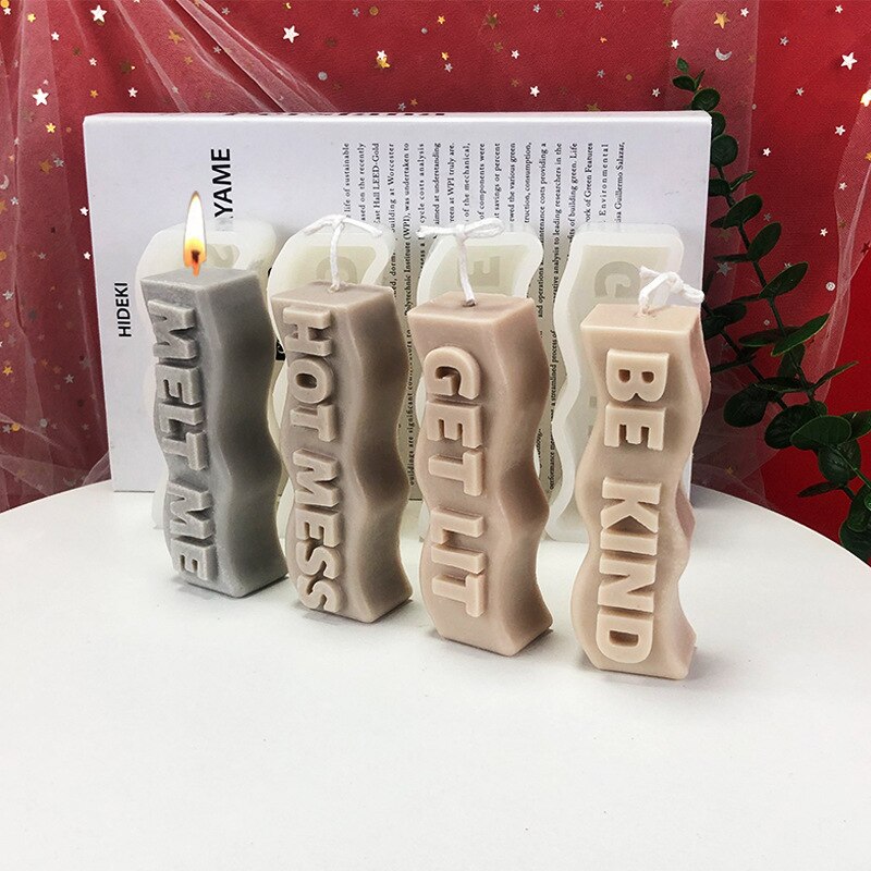 Molde de silicona con forma ondulada de letras, vela de aromaterapia, cera de resina epoxi, artesanía de yeso para fiestas y pasteles, suministro para hornear