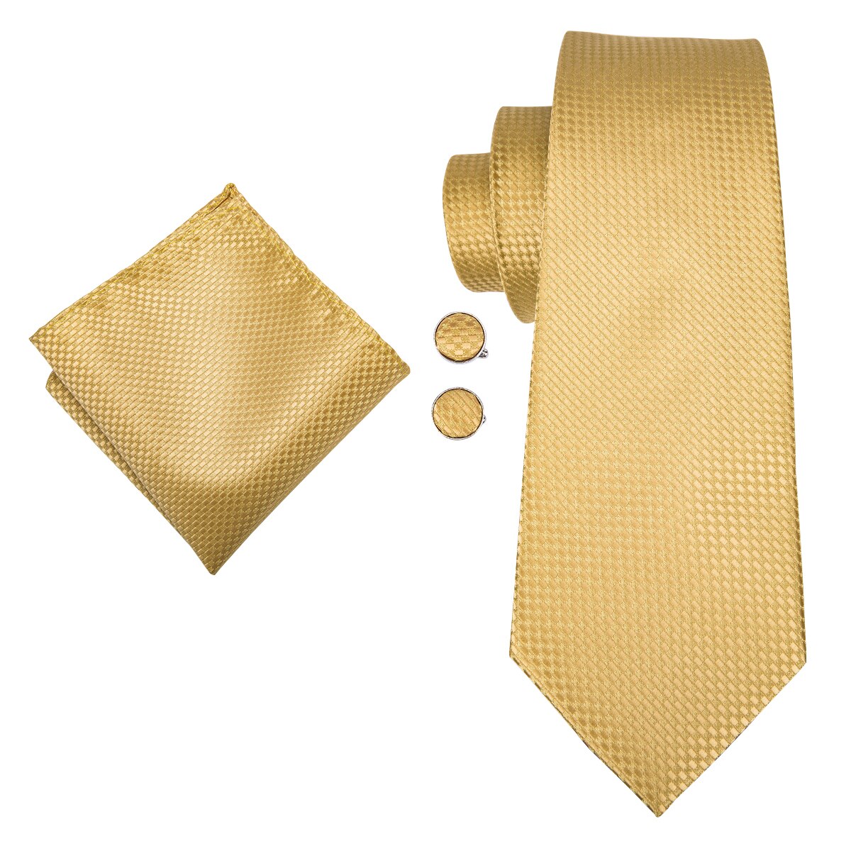 Hi-tie solid guld gul silke slips til mænd håndkraftige manchetknapper sæt til mænds slips bryllup forretning slips