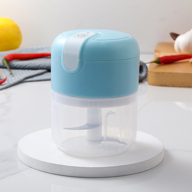 Small Wireless Electric Minced Garlic Machine Mini Minced Garlic Machine Household Baby Food Auxiliary Machine Meat Grinder: Blue PP cup 100ml