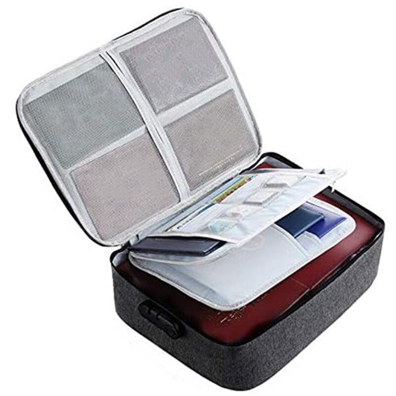 Important File Pocket Holder,Document Organizer Box,Oxford Waterproof Document Storage Bag with Safe Code Lock: black