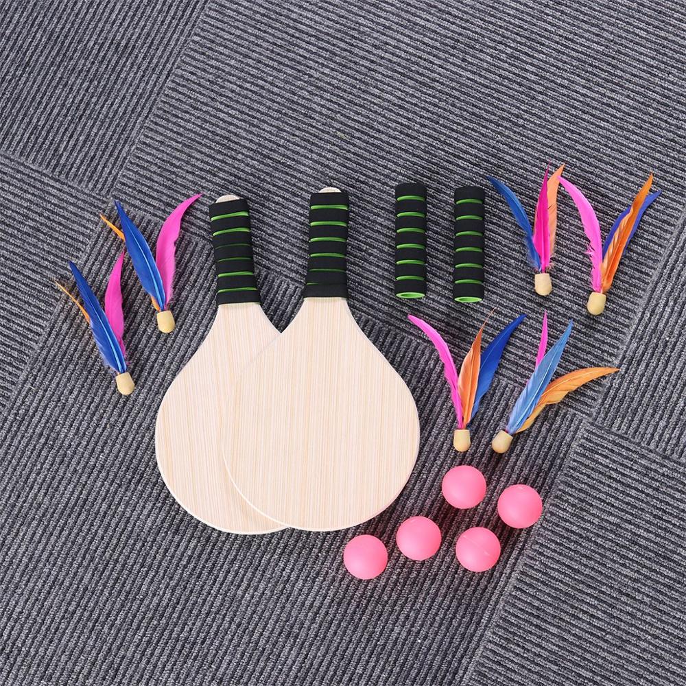 Fun Beach Paddle Ball Game Badminton Tennis Pingpong Beach Cricket Wood Racket Paddles Set Outdoor Racquet Game for Adults Kids
