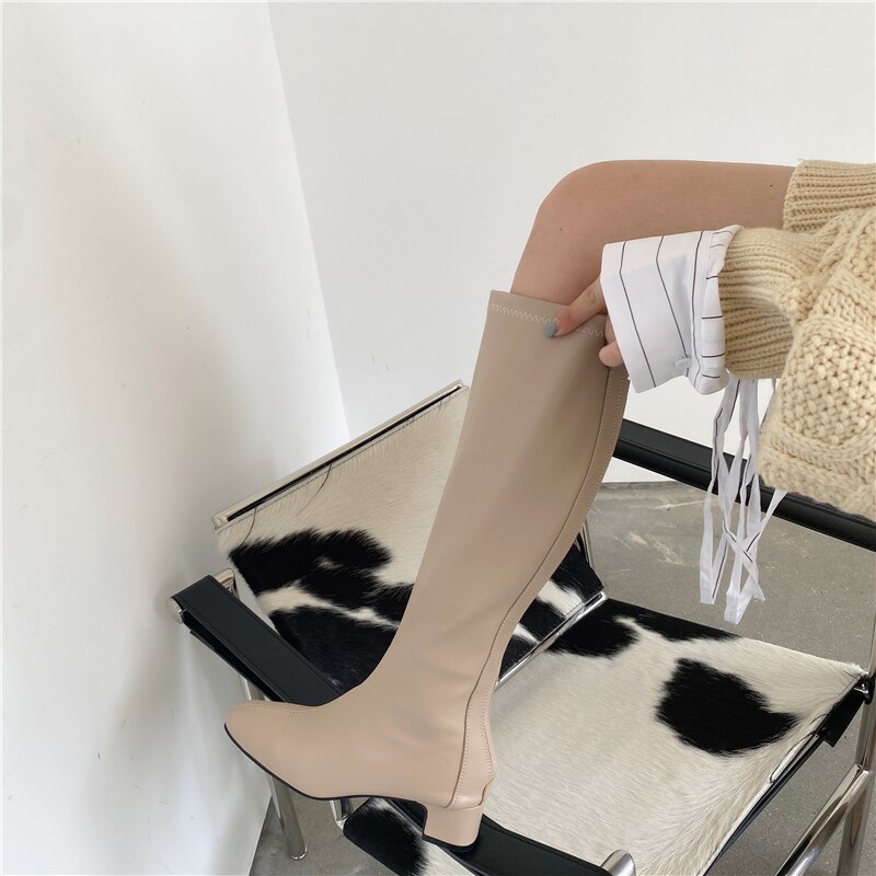 frau Flache Lange Stiefel Lasdies Kniehohe Booties strecken Weiche Leder Martin Botas Korea Reißverschlüsse Luxus Schuhe