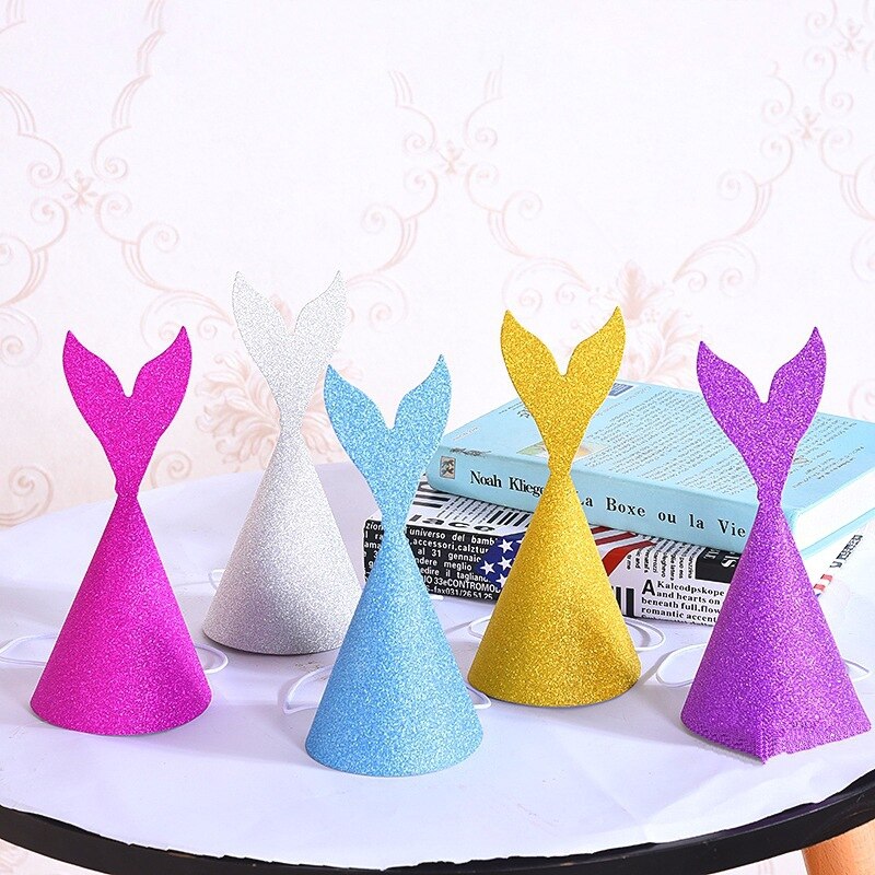 10Pcs Papier Glitter Mermaid Verjaardag Hoed Kinderen Mermaid Hoofdband Decoratie Caps Diy Kartonnen Mermaid Tail Hoeden Photo Props