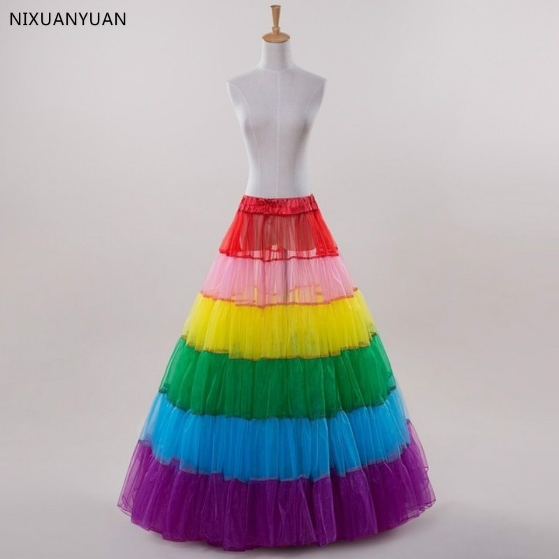 Long Multicolor Petticoat Crinoline Underskirt Hoop Slip Wedding Dress Ball Gown