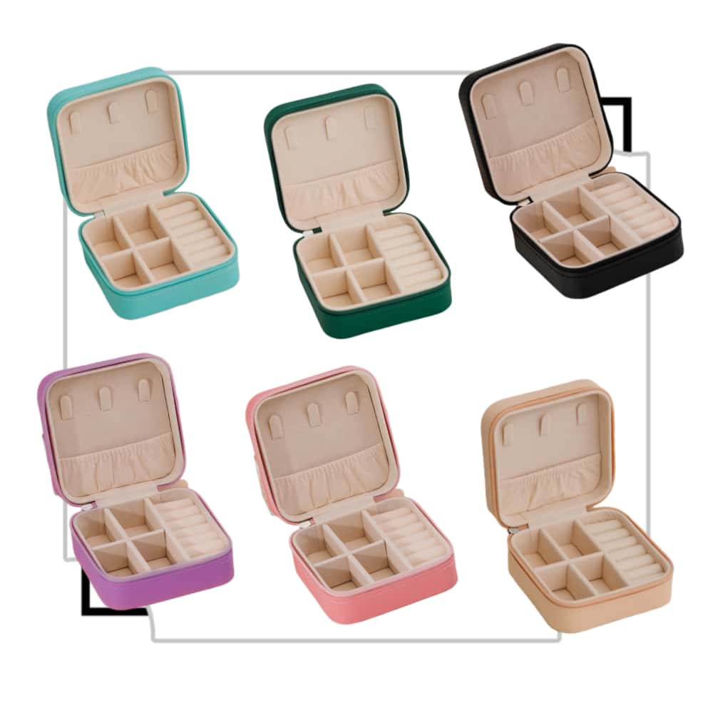 Boîte à bijoux carrée, boîte de rangement de bijoux portable, boîte de rangement portable pour bagues, boucles d'oreilles, colliers (plusieurs couleurs)