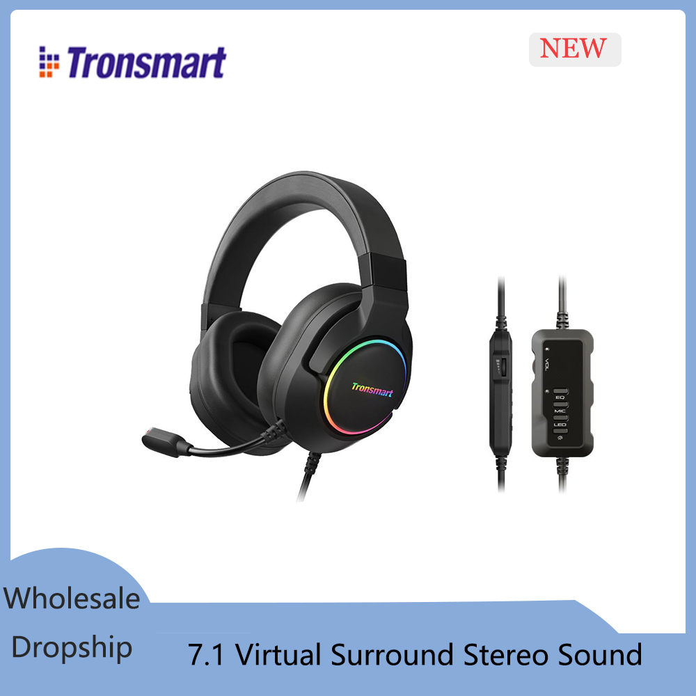 Tronsmart Sparkle Virtual 7.1 gamingowy zestaw słuchawkowy z portem USB oświetlenie RGB RGB dla PS4/PS5 PC/Laptop przełącznik Nintendo, seria Xbox