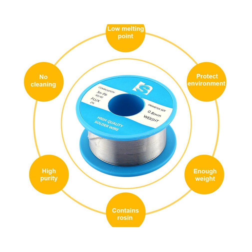 Soldeer Tin 0.8Mm CF-10 Sn-Pb 60/40 Flux 2% Lood Roll Schoon Rosin Lassen Core Solderen Draad flux Reel Buis 50G