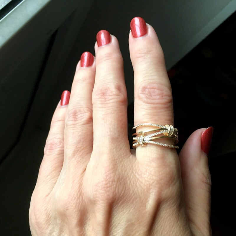 Flola Eenvoudige Strik Vrouwelijke Sieraden Ring Multi Lijnen Ring Met Cz Stone Party Koreaanse Sieraden Vrouwen Anillo Rigf85