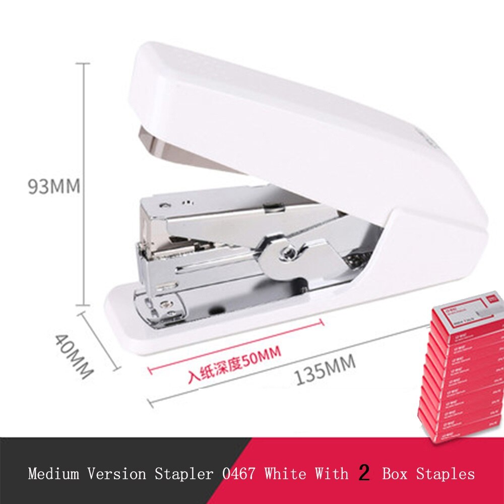 Deli Labor-saving Stapler Durable Color Stapler S M L Paper Stapling Stapler Strong Penetration Office School Stapler: White M Ad 2 staples