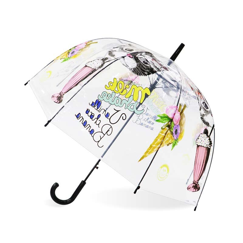Transparente Dach Ahorn Blätter Sonnenschirme Kreative Sakura Regenschirm Karikatur Katze Regenschirme Niedlich Vogel KäFeige: Eis Creme Schwarz