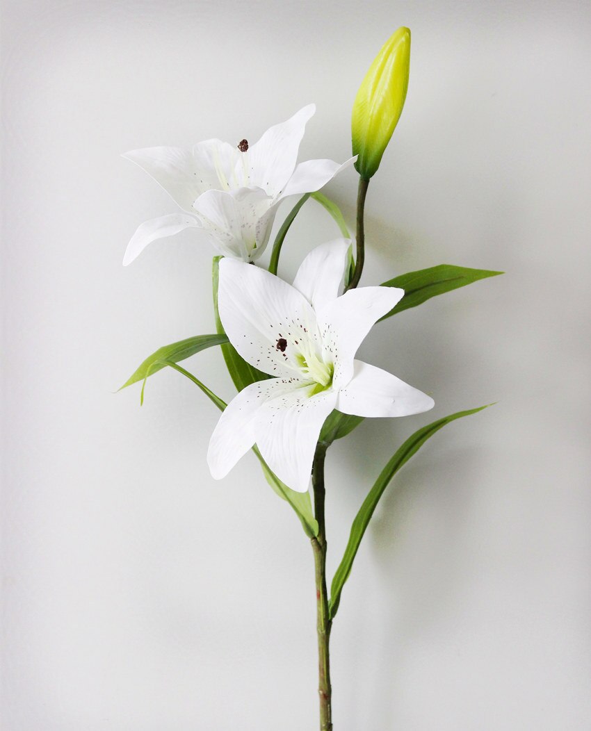 1pc silikon kunstig blomst 3 hoder lilje knopp med lang stang bukett for bryllup hjem fest hotell dekorative: Hvit