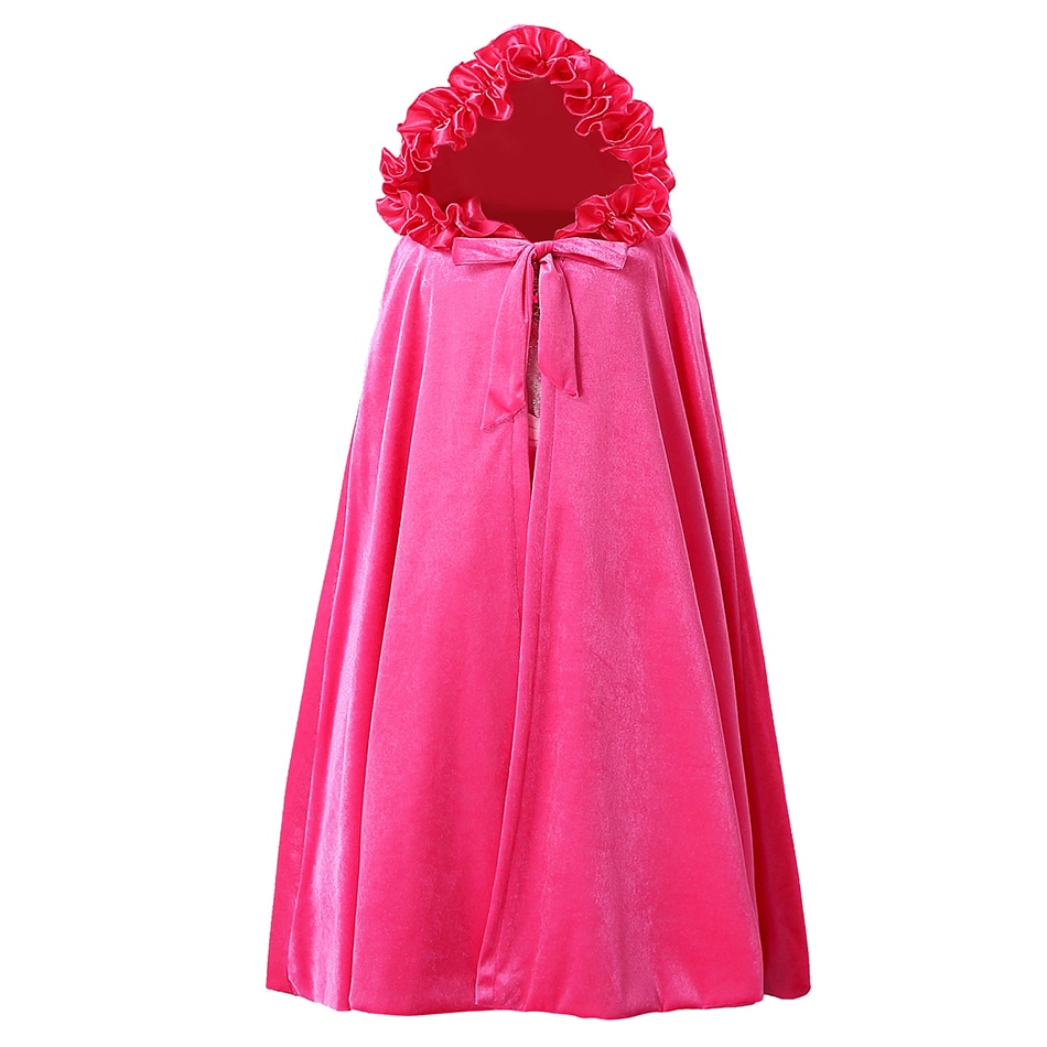 Girls Princess Long Cloak Elsa Belle Party Hooded Cloak Cinderella Aurora Ariel Sofia Rapunzel Christmas Cosplay Gown Costumes: Red / 7-10T