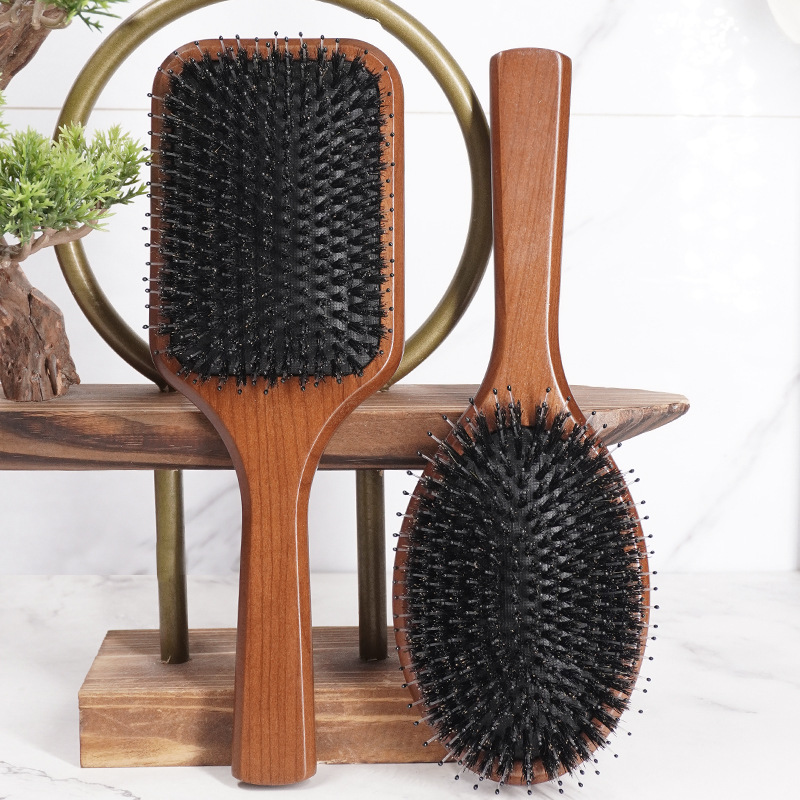 Cepillo de pelo de cerdas de jabalí para mujer, peines de madera para el cabello, cepillo alisador de desenredar, peine para el cabello, accesorios de peluquero