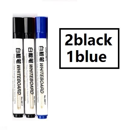 3Pcs Erasable Whiteboard Marker Pen Liquid Type Black Blue Red School Class Home Teaching Kids Drawing Office Meeting 6817: 2black 1blue