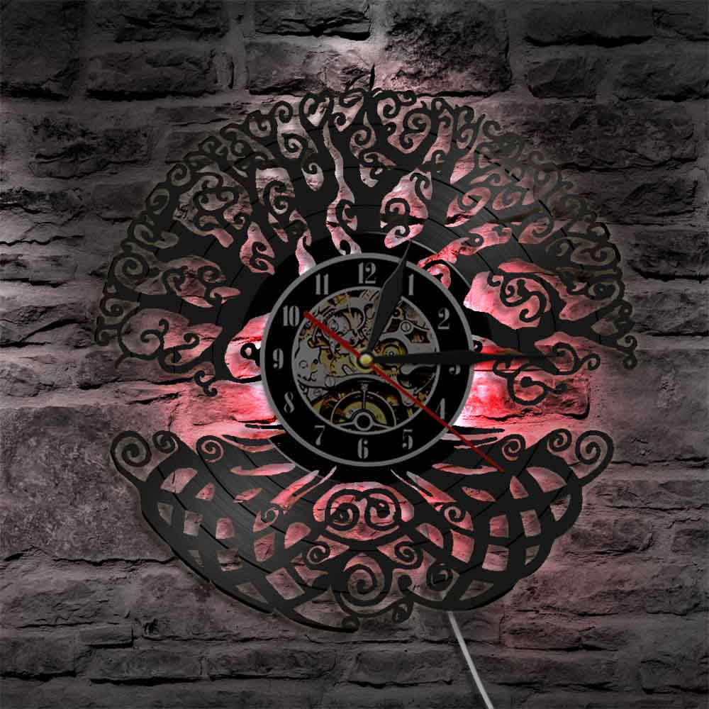 Reloj de pared Árbol de la vida árbol mágico decoración del hogar arte Vintage disco de vinilo reloj de Juego Largo bosque verde Madre Naturaleza 3D