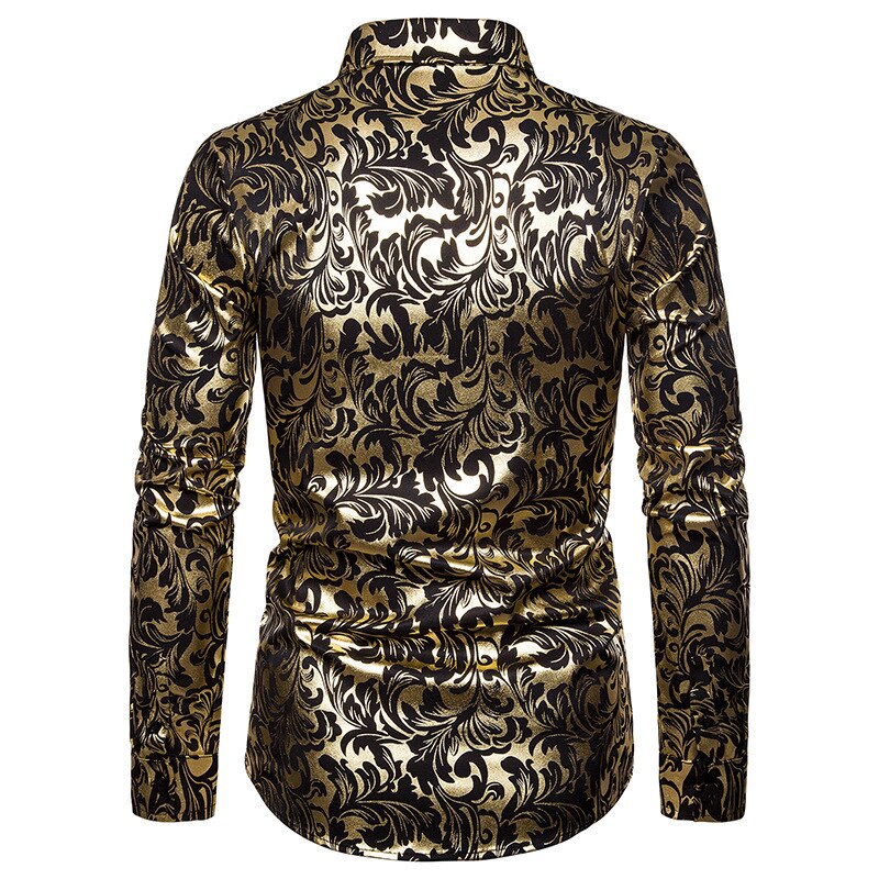 Männer Paisley Gold glänzend drucken Kleid Hemden Luxus -Geschmack schlank passen Stilvolle Hemd Männer Hochzeit Partei Bankett Hemd