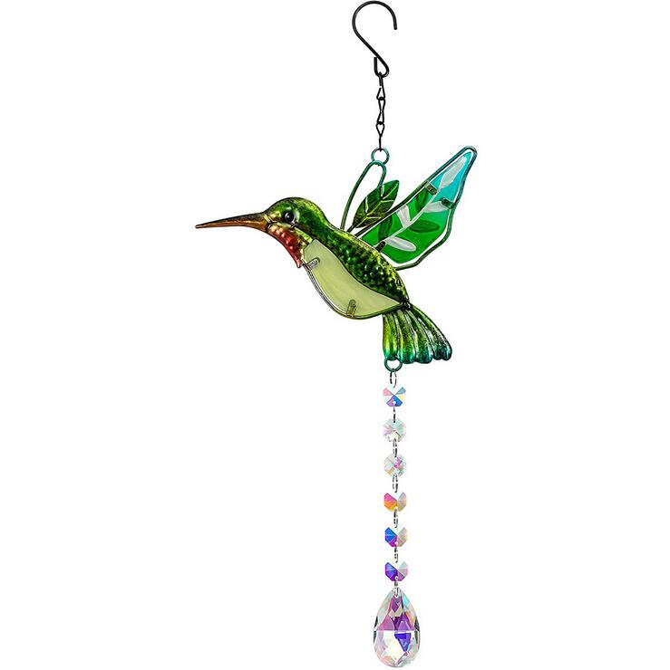 Stained Glass Window Hangings, Hummingbird Suncatchers Crystals for Windows,Clear Crystals Ball Prisms with Hummingbird Ornament: Green style 2