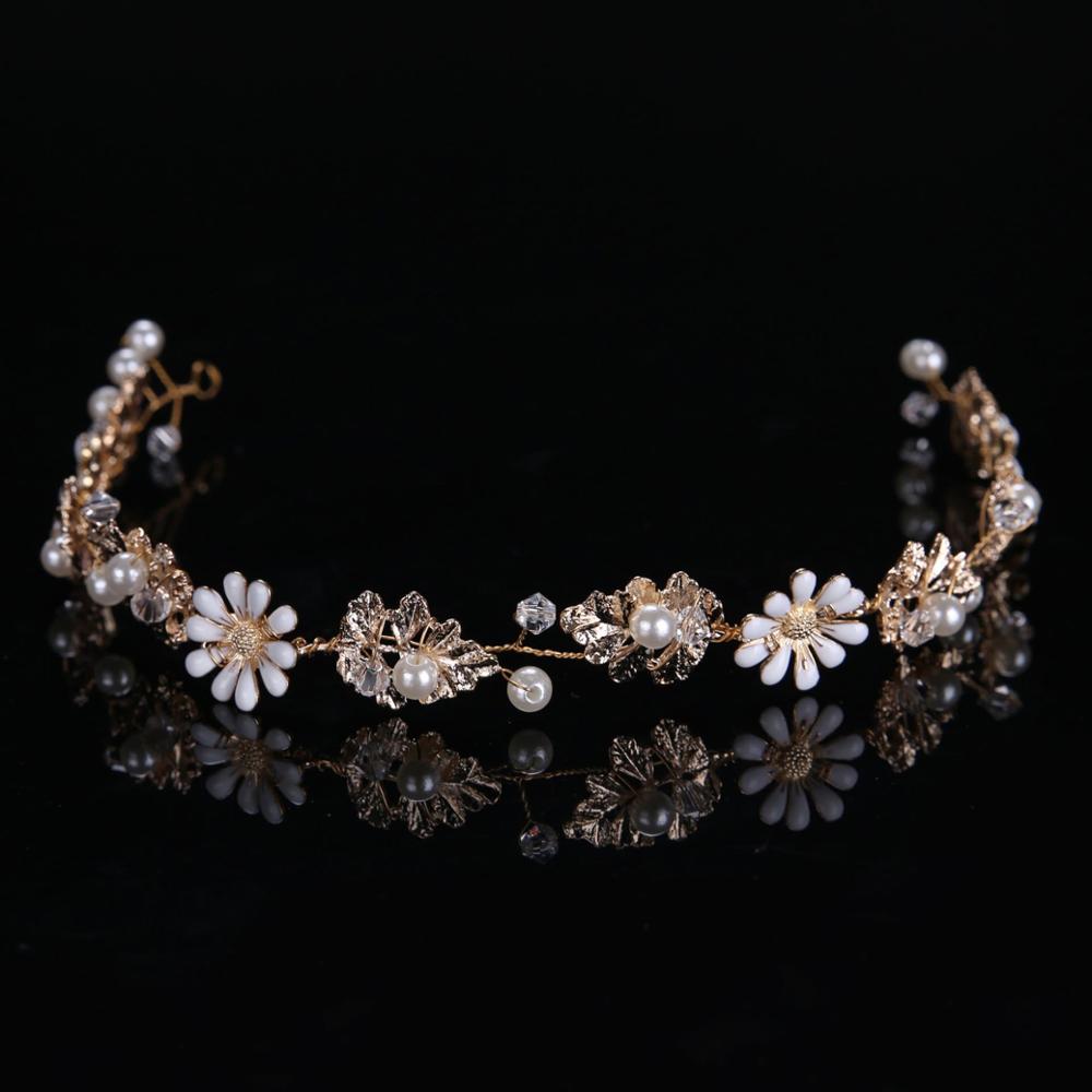 Hair Bands Pearl Wedding Hair Ornament Rhinestone Flower Women Bridal Head Decoration Handmade Crystal Hair Jewelry: A009