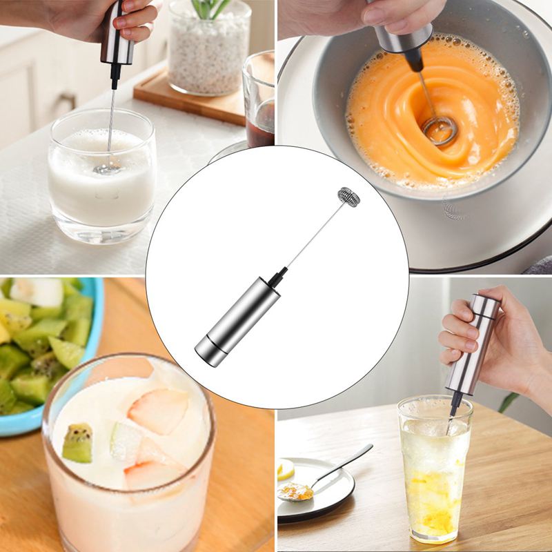 Milk Frother, Handheld Electric Portable Foamer And Drink Mixer, Battery Powered And Stainless Steel With High Torque Motor For